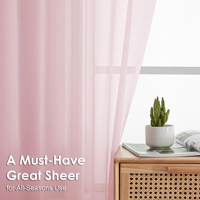 OVZME Blush Pink Sheer Curtains 96 Inches Long 2 Panels - Soft Light Filtering Window Sheer Panels for Living Room/Bedroom, Top Dual Rod Pocket, 1 Pair, Each 42Wx96L Inches