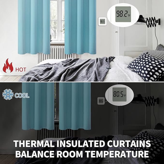BGment Blackout Curtains - Grommet Thermal Insulated Room Darkening Bedroom and Living Room Curtains, Set of 2 Panels (70 x 63 Inch, Aqua)