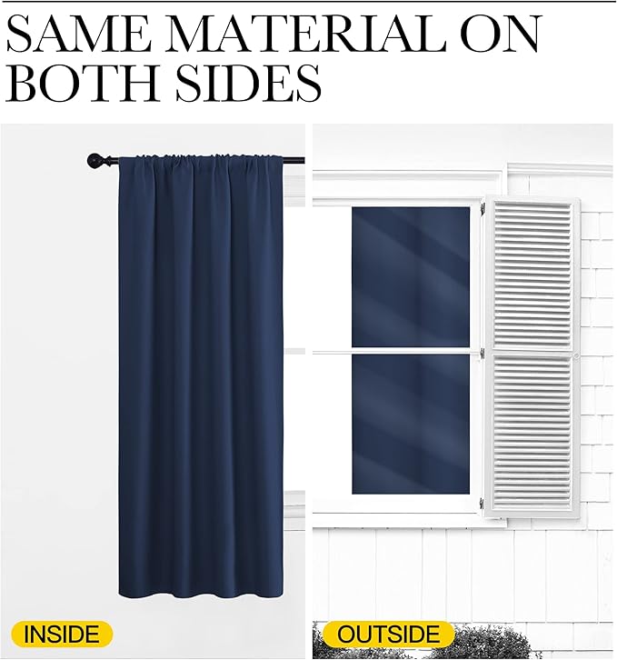 NICETOWN Blackout Curtain Panels for Living Room, Navy, 2 Panels, W52 inches x L84 inches, Energy Efficient & Noise Reducing Thermal Insulated Rod Pocket Blackout Drapes/Draperies for Window