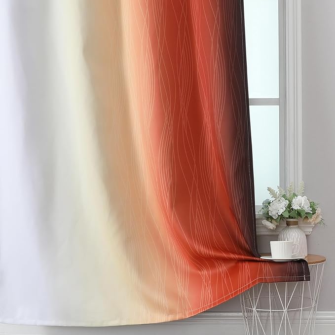 Estelar Textiler Burnt Orange and Greyish White Ombre Blackout Curtains for Living Room,Energy Efficient Room Darkening Drapes, Grommet Thermal Insulated Window Treatments for Bedroom,52Wx72L,2 Panels