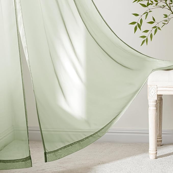 MIULEE Sage Green Sheer Curtains 84 Inches Long, 4 Panels Set, Light Filtering Rod Pocket Voile Drapes Window Treatments, Semi Transparent Airy Fabric for Bedroom and Living Room, 54 x 84 Inches
