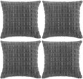 Fancy Homi 4 Packs Dark Grey Decorative Throw Pillow Covers 22x22 Inch for Couch Bed, Rustic Modern Farmhouse Boho Home Decor, Soft Plush Corduroy Gray Cute Square Accent Cushion Case 55x55 cm