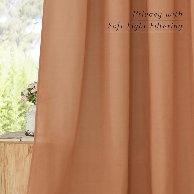 NICETOWN Rustic Linen 102 inch Long Curtains for Living Room, Grommet Privacy Added Thick Linen Weave with Light Filter Window Curtains & Drapes for Bedroom, Burnt Orange, W55 x L102, 2 Panels