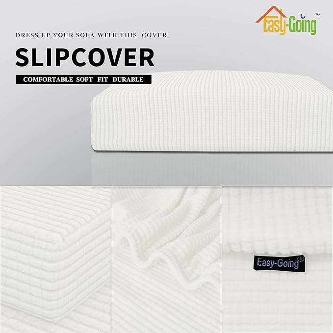 Easy-Going Stretch Loveseat Cushion Cover Sofa Cushion Furniture Protector Sofa Seat Sofa Slipcover Sofa Cover Soft Flexibility with Elastic Bottom(Loveseat Cushion, Cream)