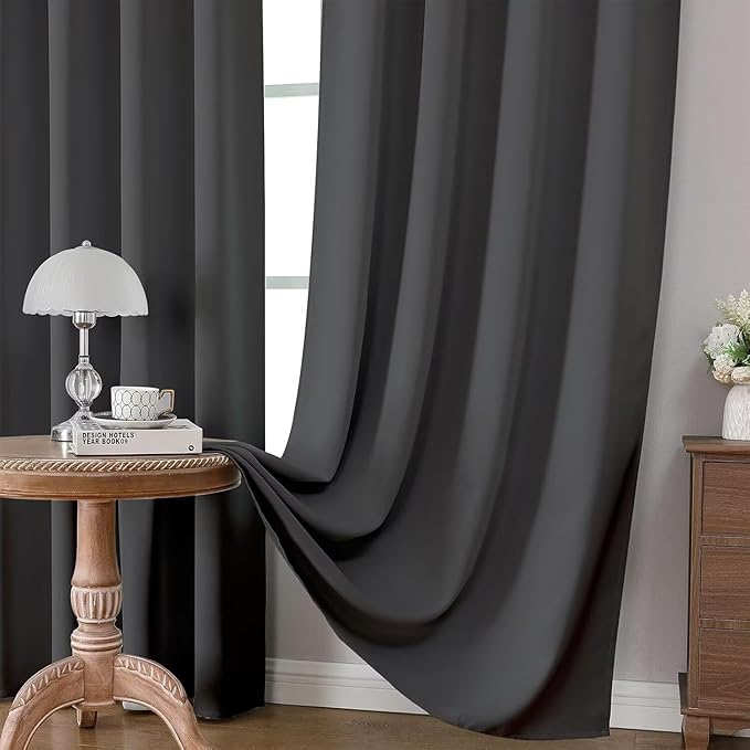 Joydeco Blackout Curtains 72 Inch Length 2 Panels Set, Thermal Insulated Long Curtains& Drapes 2 Burg, Room Darkening Grommet Drapes for Living Room Bedroom Window (Dark Grey, W52 x L72 Inch)