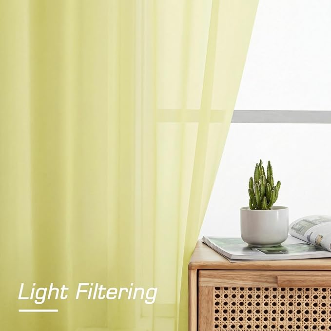 OWENIE Sheer Curtains 78 Inches Long 2 Panels Set for Bedroom Living Room, Soft Solid Light Filtering Sheer Curtain Rod Pocket Clear Drapes for Window Sliding Door, Light Yellow, 42" W x 78" L