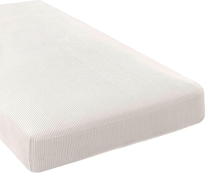 H.VERSAILTEX Super Stretch Individual Chaise Cover Sectional Couch Covers for L Shaped Sofa Both Left/Right Featuring Thick Jacquard Textured Twill Fabric (1 Piece Chaise Cover Large, Ivory)