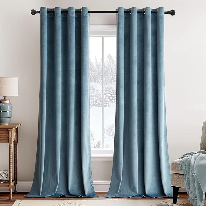 MIULEE Velvet Curtains - Dark Slate, Elegant Grommet, Thermal Insulated, Soundproof, Room Darkening Blue Black Out Curtains/Drapes for Classical Living Room, Bedroom Decor - 52 x 108 Inch, 2 Panels