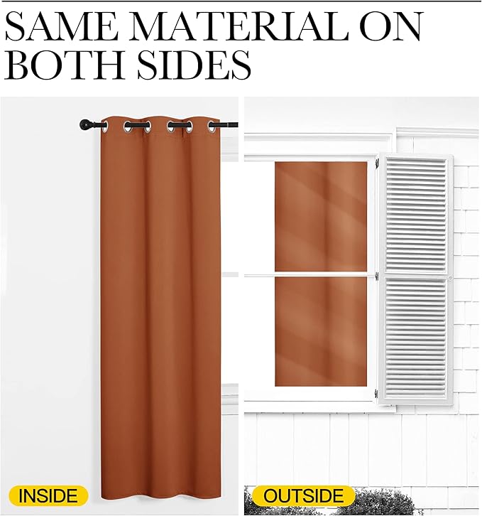 NICETOWN Blackout Curtain Panels for Girls Room, Nursery Essential Thermal Insulated Solid Grommet Top Blackout Drapes (Burnt Orange, 1 Pair, 34 x 63 Inch)