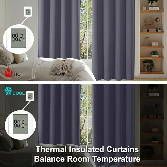 Simplebrand Ava Greyish Purple Blackout Curtains for Bedroom 84 Inch Length 2 Panels Set, Solid Thermal Insulated Privacy Nursery Window Treatment Curtains Blackout Drapes, W40 x L84 Inch