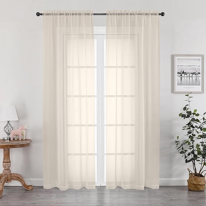 OWENIE Cream Sheer Curtains 78 inches Long 2 Panels Set for Bedroom Living Room, Soft Solid Living Room Sheer Curtain, Rod Pocket Light Filtering Curtains, 2 Pcs Each 42“ W x 78" L,Cream