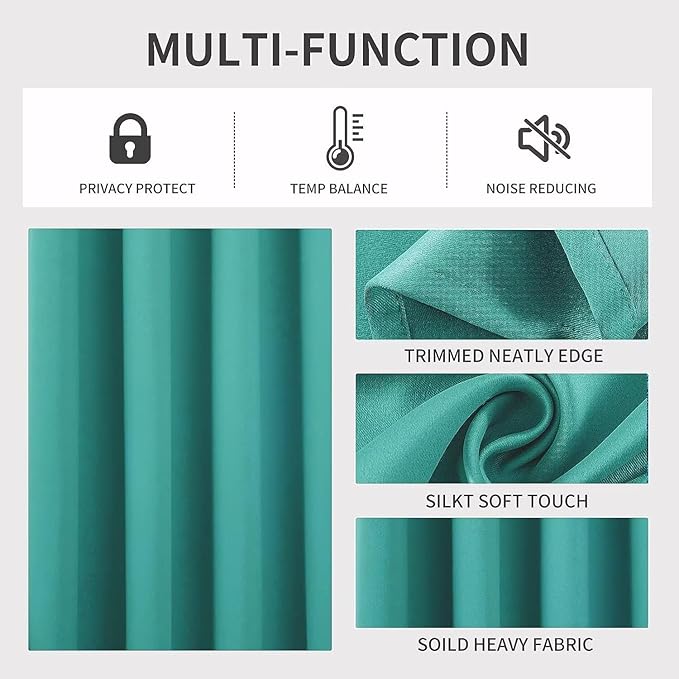 Joydeco Blackout Curtains 84 Inch Length 2 Panels Set, Thermal Insulated Long Curtains& Drapes 2 Burg, Room Darkening Grommet Drapes for Living Room Bedroom Window (W52 x L84 Inch, Peacock Blue)