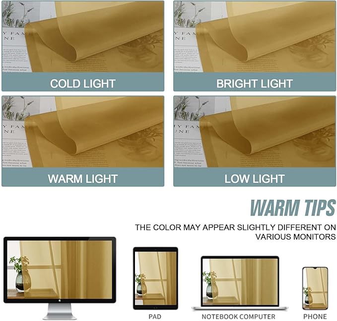Gold Sheer Curtains 84 Inches Long 2 Panels, Elegant Airy Transparent Light Filtering Window Curtains, Window Drapes for Living Room Bedroom, Top Dual Rod Pocket Design, 2x42Wx84L Inches
