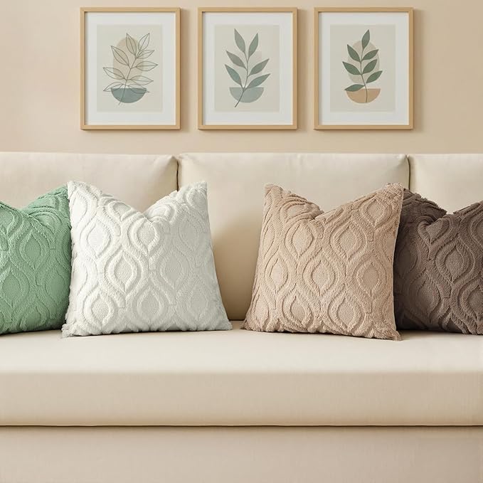 decorUhome Throw Pillow Covers 22x22 Inch Set of 2, Soft Plush Faux Wool Light Khaki Solid Couch Pillow Covers, Accent Euro Sham Farmhouse Neutral Square Pillow Cases for Sofa Bed Living Room
