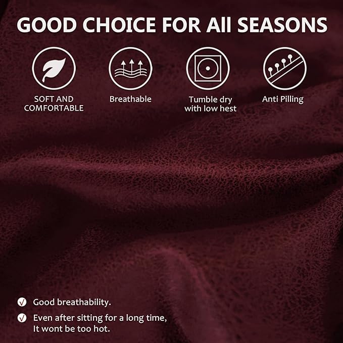 Leather Look Couch Cushion Covers Sofa Seat Slipcovers Sets Couches Furniture Protector for Sectional Armchair Loveseat Pets Kids Stretch Spandex Fabric (1 T-Cushion loveseat, Burgundy)