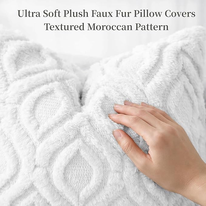 decorUhome Throw Pillow Covers 24x24 Inch Set of 2, Soft Plush Faux Wool White Solid Couch Pillow Covers, Accent Euro Sham Farmhouse Neutral Square Pillow Cases for Sofa Bed Living Room