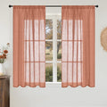 BGment Terracotta Short Linen Curtains 48 Inch Length, Burnt Orange Light Filtering Drapes Semi Sheer with Rod Pocket Rustic for Small Living Room Bedroom Lightweight, 2 Panels Set, Each 42 Inch Wide