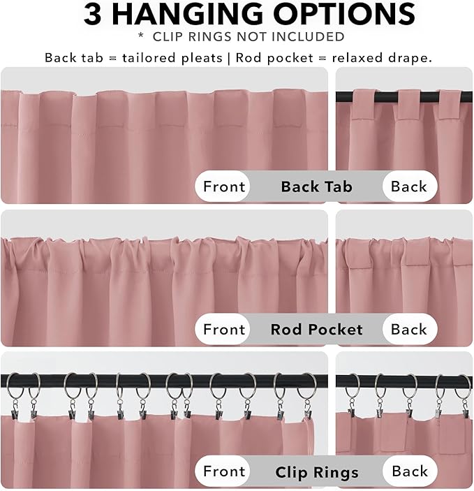Deconovo Blackout Curtains, Thermal Insulated, W52 x L108 2 Panels, Back Tab, Machine Washable, Room-Darkening Drapes for Bedroom/Living Room Coral Pink