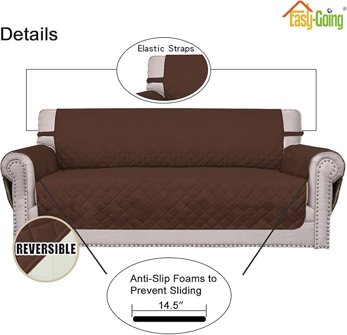 Easy-Going Chair Sofa Slipcover Reversible Sofa Cover Water Resistant Couch Cover Furniture Protector Cover with Elastic Straps for Pets Kids Children Dog Cat (Chair, Coffee/Ivory)