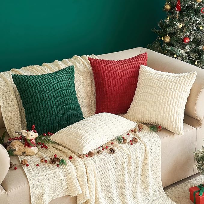 MIULEE Pack of 2 Corduroy Decorative Throw Pillow Covers 18x18 Inch Soft Boho Striped Pillow Covers Modern Farmhouse Home Decor for Sofa Living Room Couch Bed Cream White