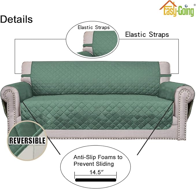 Easy-Going Chair Sofa Slipcover Reversible Sofa Cover Water Resistant Couch Cover Furniture Protector Cover with Elastic Straps for Pets Kids Children Dog Cat (Chair, Cyan/Ivory)