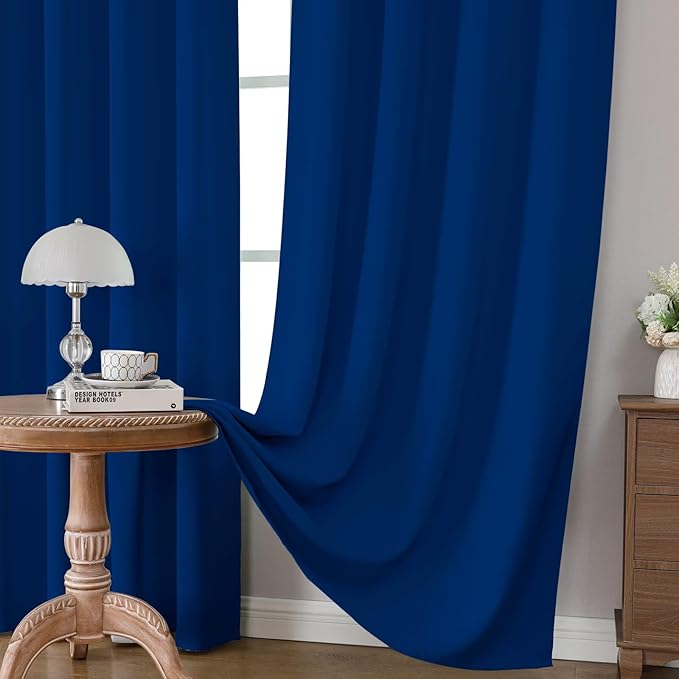 CUCRAF Royal Blue Blackout Curtains 54 inch Length 2 Panels Set, Rod Pocket Room Darkening Drapes for Bedroom Living Room, Insulated Thermal Light Blocking Window Curtain (W52 x L54 Inch)