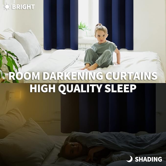 BGment Blackout Curtains for Bedroom - Grommet Thermal Insulated Room Darkening Curtains for Living Room, Set of 2 Panels, Each 46 x 63 Inch, Navy Blue