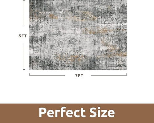5 x 7 Area Rugs for Living Room, Machine Washable Non Slip Rug Ultra Soft Low Pile Indoor Carpet Modern Abstract Rugs for Bedroom Office Room Dining Room Beside, Grey