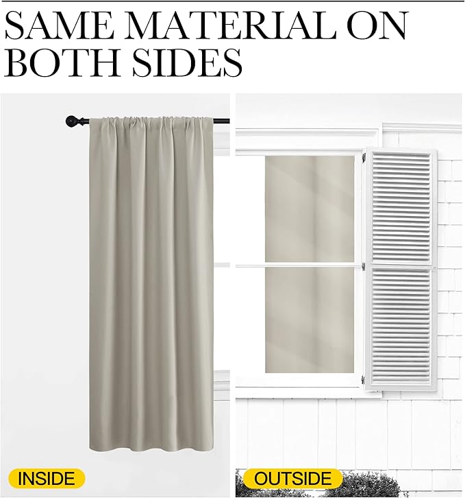 NICETOWN Blackout Curtains for Living Curtains, Room Darkening Window Curtain Panels, Easy-Care Solid Thermal Insulated Draperies/Drapes for Daughter Room (Natural, 2 Panels, 62 by 63)