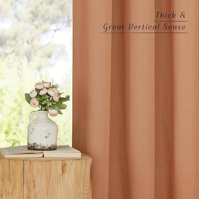 NICETOWN Linen Burnt Orange Window Curtains 84 inches Long, Grommet Thick Linen Blend Window Treatments Privacy Assured with Light Filtering for Bedroom/Living Room, W42 x L84