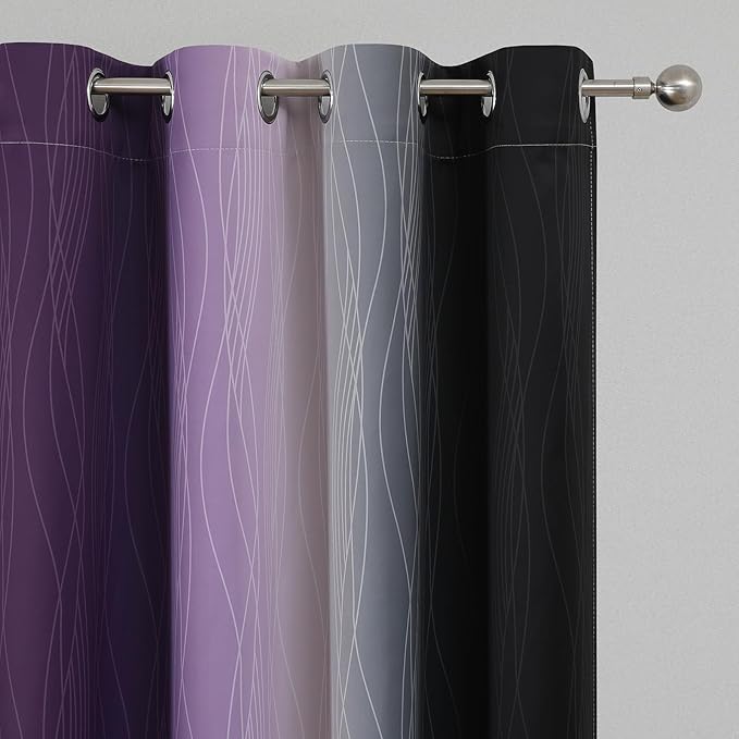 Estelar Textiler Black and Purple Ombre Blackout Curtains 45 Inch Length 2 Panels, Full Room Darkening Gradient Drapes for Kitchen, Thermal Insulated Grommet Short Curtains for Bathroom,52Wx45L