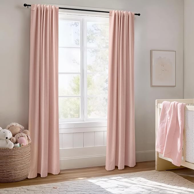 100% Blackout Shield Linen Blackout Curtains for Bedroom 84 Inches Long, Back Tab/Rod Pocket Living Room Drapes, Thermal Insulated Blackout Curtains 2 Panels Set, 50" W x 84" L, Blush Pink