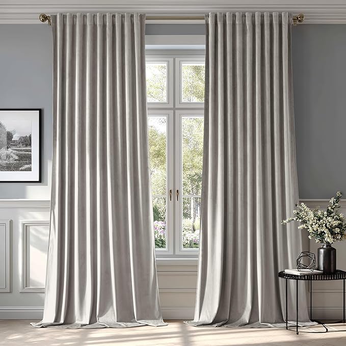 MIULEE Silver Gray Velvet Curtains 108 inches - Luxury Blackout Curtains for Bedroom Living Room Thermal Insulated Super Soft Window Drapes Rod Pocket & Back Tab, W52 x L108 inches, 2 Panels