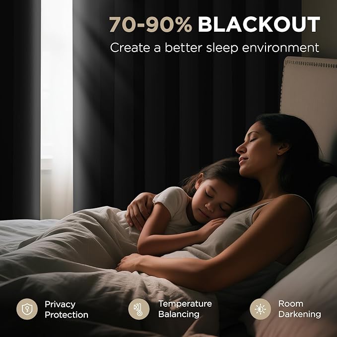 Joydeco Blackout Patio Sliding Door Curtains 84 Inches Long, Grommet Privacy Room Divider Curtains, Extra Wide Thermal Blackout Drapes for Bedroom Living Room (Black, 60Wx84L, 1 Panel)