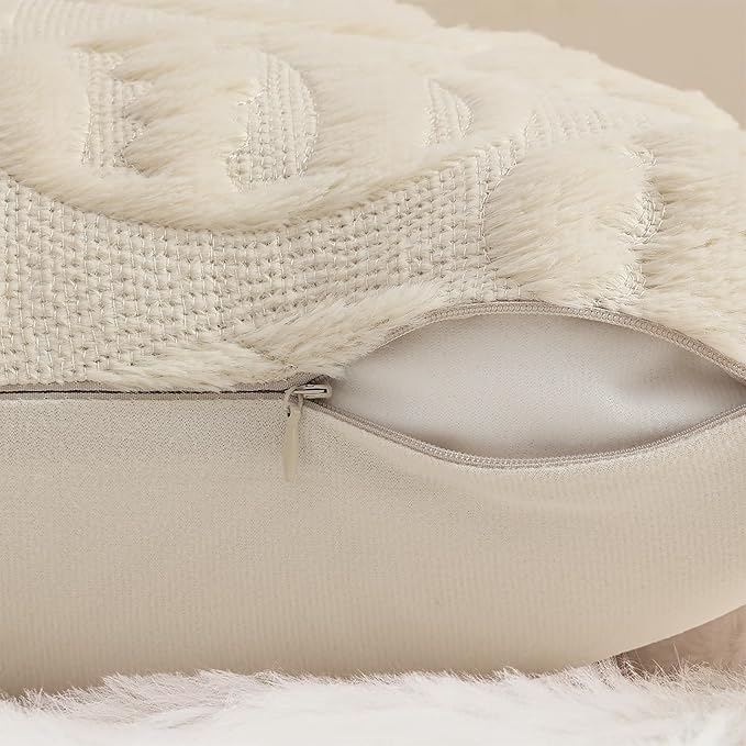 decorUhome Easter Beige Egg Pillow Covers 16x16 Inch Set of 2, Soft Plush Faux Wool Jacquard Cushion Covers, Farmhouse Neutral Fuzzy Spring Easter Holiday Decor for Couch Sofa Bed