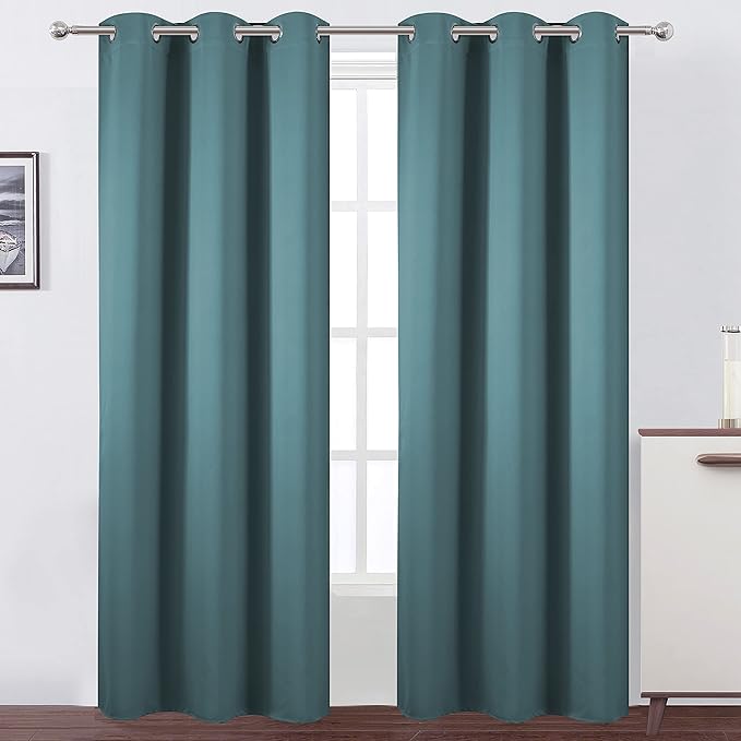 LEMOMO Sea Teal Thermal Blackout Curtains/38 x 84 Inch/Set of 2 Panels Room Darkening Curtains for Bedroom