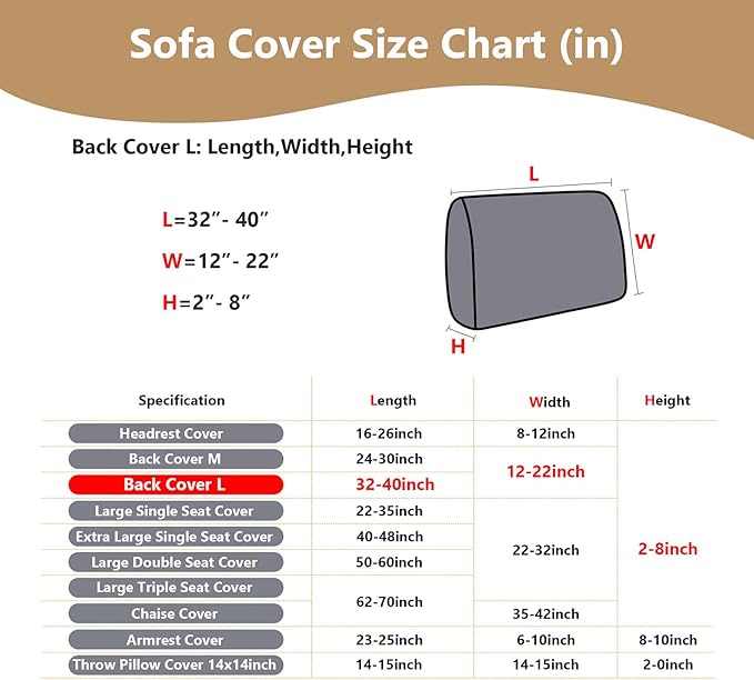 Couch Cushion Covers for Sofa Couch Covers Wear-Resistant Universal Sofa Cover Washable Stretch for Sectional Slipcovers (Texture-Light Coffee,Back Cover L)