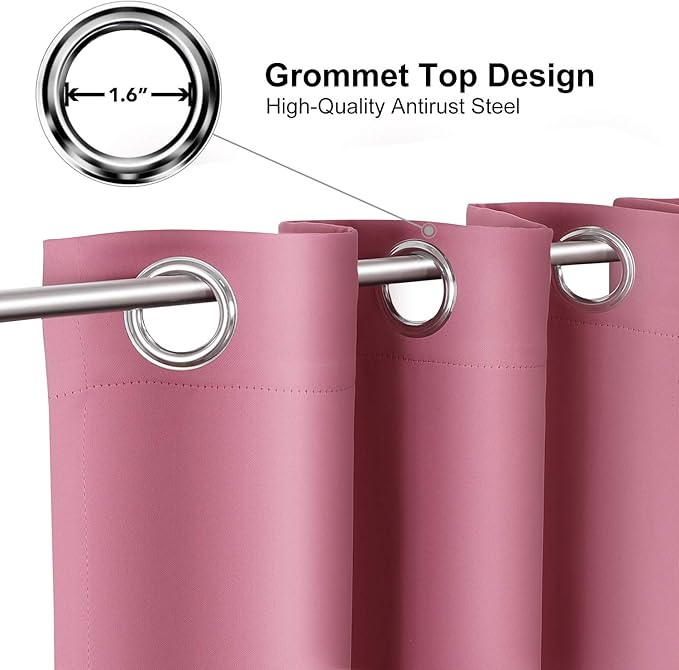 ChrisDowa Blackout Curtains 72 inches Long for Bedroom - 2 Panels Set Grommet Thermal Insulated Room Darkening Curtains for Living Room (Pink, 42 x 72 Inch)