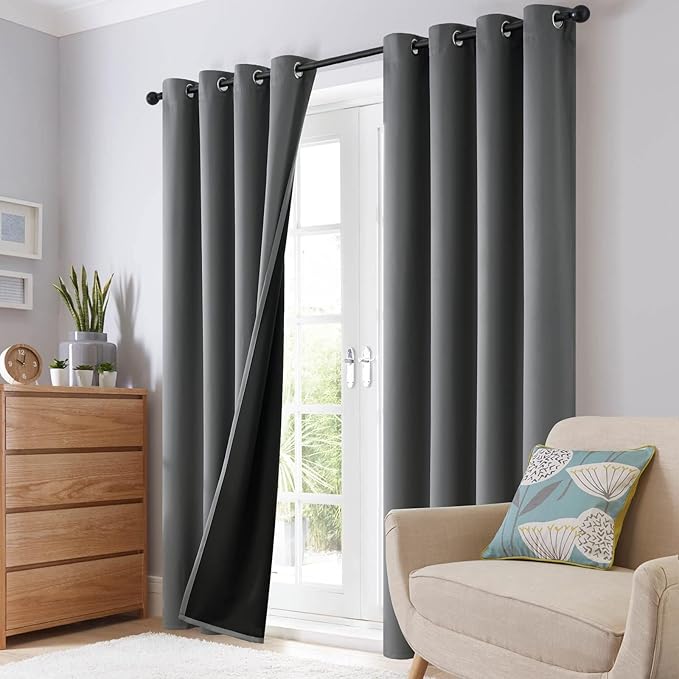 SimpleHome 100% Blackout Curtains for Bedroom,Thermal Insulated Grommet Window Drapes Room Darkening Grey Curtains for Living Room with Black Back,52 x 84 Inch,2 Panels