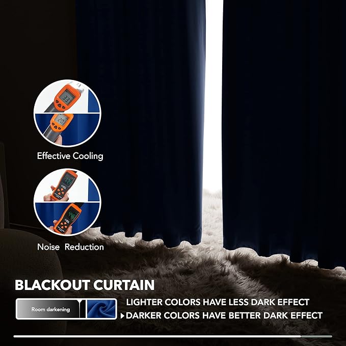 Deconovo Blackout Curtains, Thermal Insulated, W52 x L63 2 Panels, Back Tab, Machine Washable, Room-Darkening Drapes for Bedroom/Living Room Royal Blue
