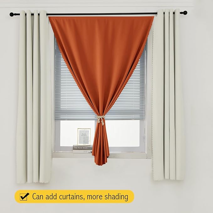 Self Adhesive Curtains Portable Blackout Curtain Simple and Easy to Install Bedroom Window Thermal Lnsulated Kitchen Room Darkening Black Small Drapes, 59" W X 96" L, Orange, 1 Panel