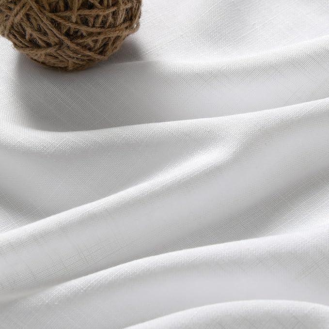 White Linen Curtains 126 Inches Long 2 Panels Set for Living Room Extra Long Back Tab Curtain Neutral Farmhouse Light Filtering Semi Sheer Linen Drapes Ceiling to Floor for Large Window 52x126