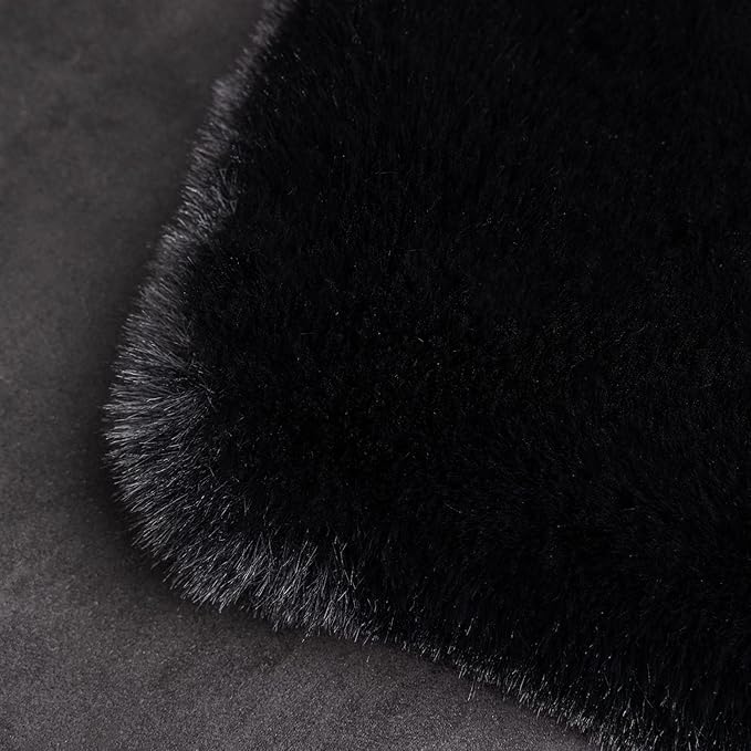 Ghouse Ultra Soft Faux Rabbit Fur Rug 4x6, Machine Washable Area Rugs for Bedroom Fluffy Rugs for Living Room, No-Shedding Carpet Sheepskin Rug Black