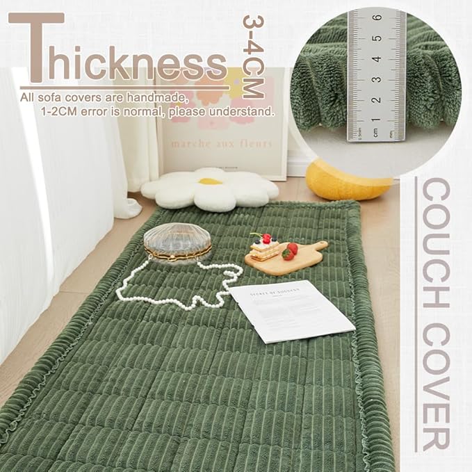 Couch Cover for Dogs Washable, Fuzzy Pet Couch Covers for 3 Cushion Sofa Pet Friendly, Non Slip Sofa Cover (Green, 35" x 70.9"/90 x 180cm)