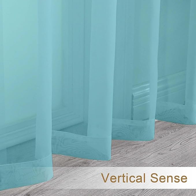 Chyhomenyc Sheer Curtains 63 Inch Length 2 Panels Set, Light Filtering Rod Pocket Window Curtain Treatment Drapes for Bedroom Living Room, Each 42Wx63L, Set of 2, Aqua