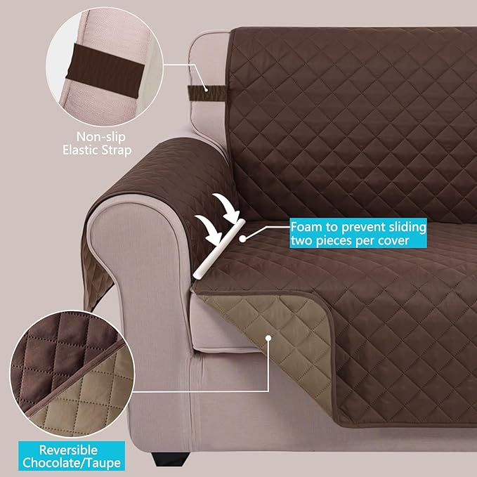 U-NICE HOME Loveseat Sofa Cover Reversible Couch Covers for 2 Cushion Couch for Dogs Furniture Protector Cover with Elastic Straps Water Resistant(Loveseat Small, Chocolate/Taupe)