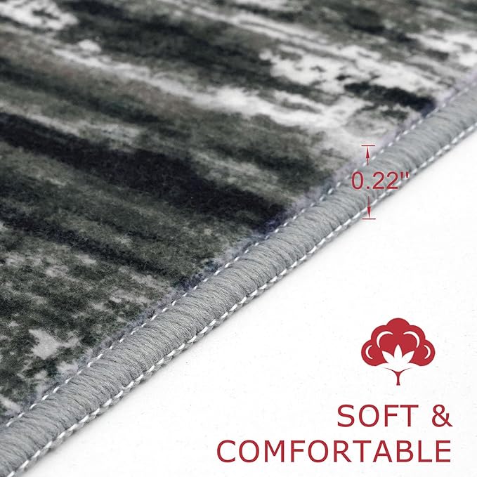 KOZYFLY Modern Abstract Washable Rug Runner 2.6x16 Hallway Rug Runner Non-Slip Soft Kitchen Runner Rugs, Black Grey Striped Carpet for Stair Entryway Bathroom Laundry Room Foyer
