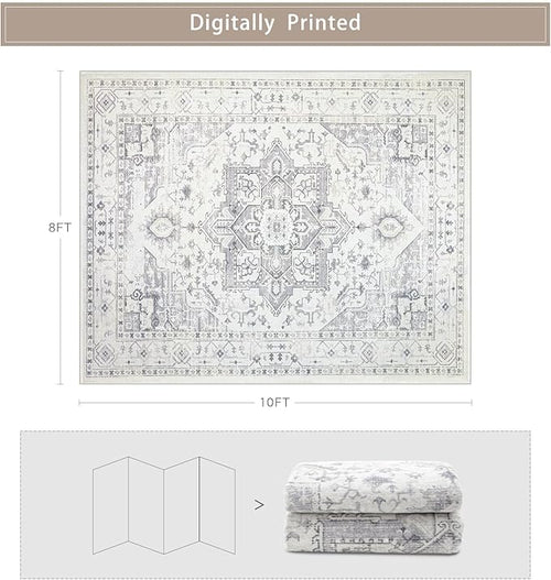 Area Rug 8x10 Washable Area Rugs for Living Room,Bedroom, Dining Room- Ultra Soft Non-Shedding Faux Wool Retro Rugs,Large Vintage Carpets with Non Slip Rubber Backing for Farmhouse Home Office