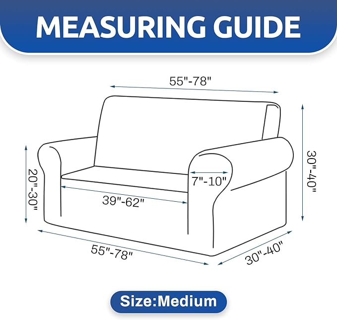 KEKUOU Stretch Loveseat Sofa Cover Slipcover,Couch Covers for 2 Cushion Couch Sofa (55"-78") Furniture Protector Sofa with Elastic Bottom for Kids,Dog. Jacquard Small Checked(Medium,Champagne)