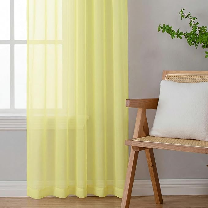OWENIE Sheer Curtains 84 inches Long 2 Panels Set for Living Room/Bedroom, Rod Pocket Voile Sheer Panel Drapes, Airy Soft Fabric Window Treatments, 2pcs, Each 42" W x 84" L, Light Yellow